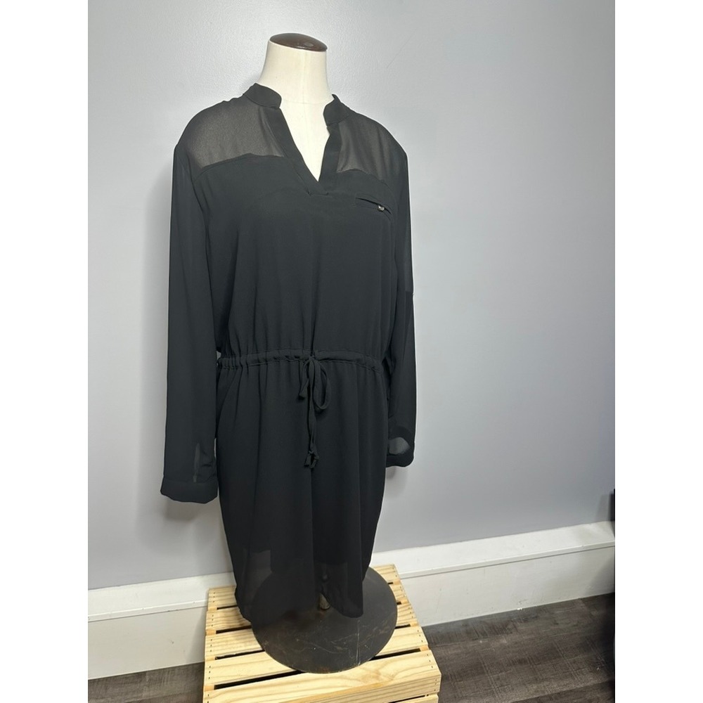 Liberty Love Black Mesh Shoulder Drawstring Waist Knee Length Dress Size 1XL